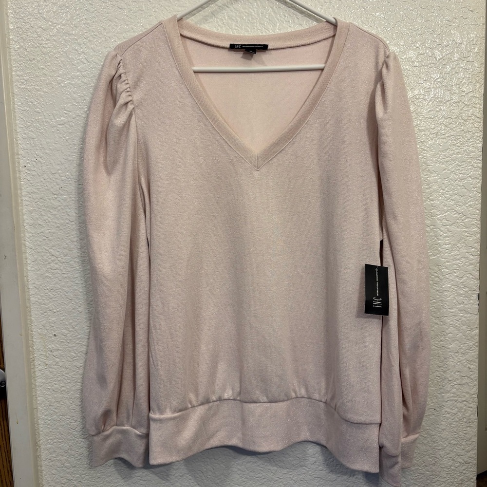 INC International Concepts Women's XL Pink‎ Shimmer V-Neck Long Sleeve